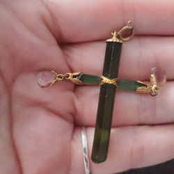 Green Turmoline And Garnet Cross Pendant