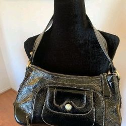 Perlina New York Black Patent Leather Shoulder Bag 12 "x  6.5" x 3"