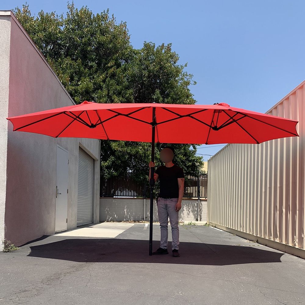 $85 (New) Large 15 ft double sided umbrella outdoor patio garden yard (weight base not included),All Products : American Fashion Style Bags On Sale