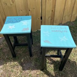 Pair Coastal Stools 24 Inches Tall 