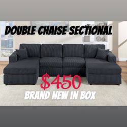 Double Chaise Sectional /black /brand New In Box 