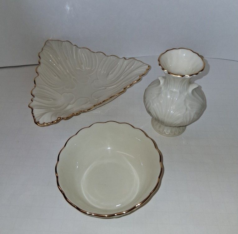 LIKE NEW 3 piece lot Lennox decor 4"-6" dish, bowl and vase $50 FIRM for ALL 3!