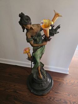 Large Art Nouveau Style Floor Lamp - "Lady w/ Wheat" after Aug. Moreau