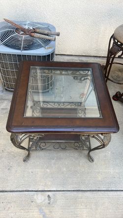 High Quality Wood, Glass, Steel Side Table