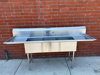 Stainless Steel 3 Compartment Sink w/ 2 Drain Boards, 90-3/8" x 24" x 45"