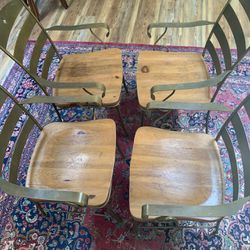 Set Of Four Solid Wood And Metal Dining Room Chairs
