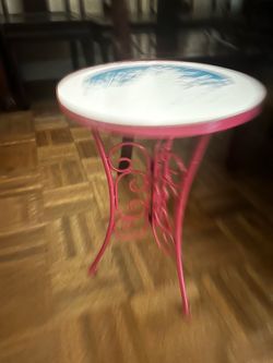 Round Metal Side Table with Painted Top