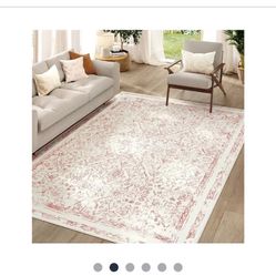 Washable Area Rug 6x9 - Low Pile Bedroom Rug Indoor Red Floral Print Faux Wool Soft Stain Resistant Distressed Vintage Ultra-Thin Non-Slip Boho Carpet