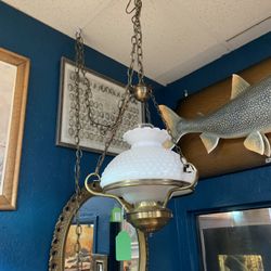 Milk Glass Hobnail Hurricane Hanging Lamp