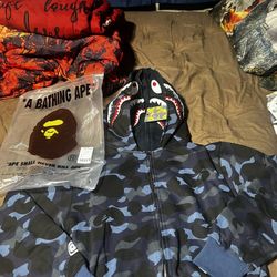 Large Navy Blue Bape Hoodie Full Zip