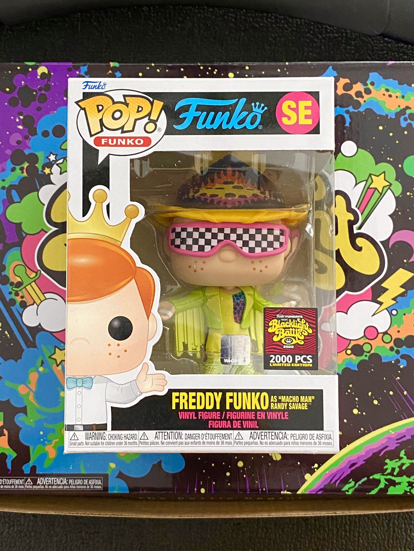 2022 SDCC Funko Fundays Freddy WWE Macho Man Randy Savage 2000 Pieces Blacklight