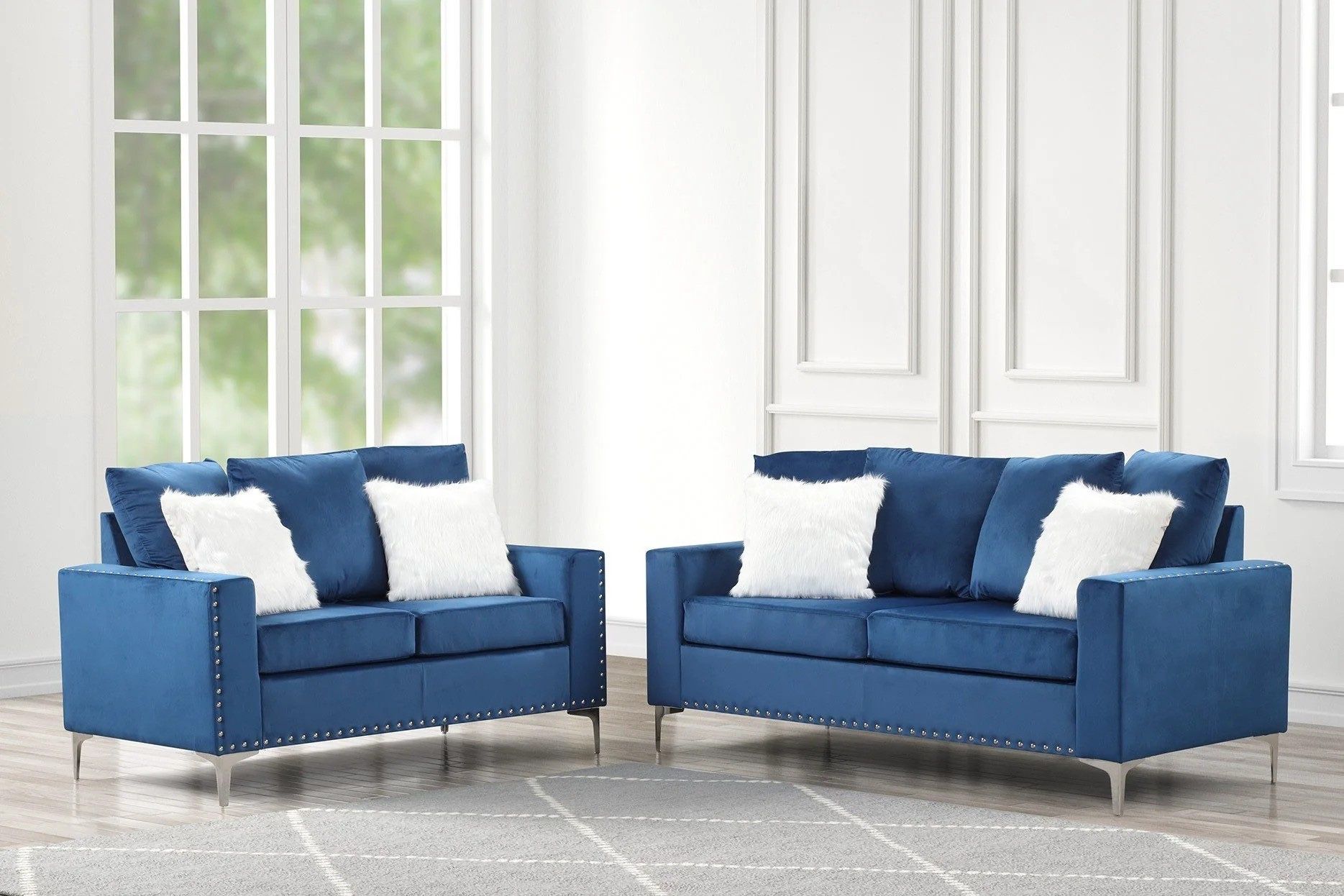 Cinderella Neo Blue Velvet Sofa & Loveseat Best Seller No Credit Needed😍