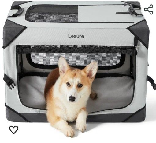 Lesure Collapsible Dog Pet Crateportable Windows Open 42x31x31 Inch Light Grey Brand New In The Box 