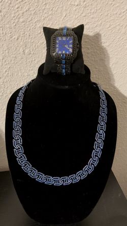 Iced out watch and chain