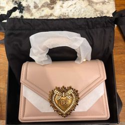 Authentic Dolce & Gabbana Small Devotion top-handle bag in pale pink smooth calfskin leather