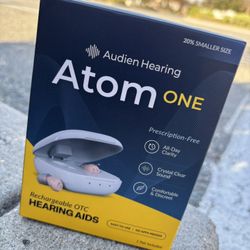Audien Atom One rechargeable over-the-counter (OTC) hearing aid. 