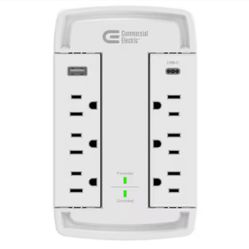 6-Outlet Wall Mounted Swivel Surge Protector with 1 USB-A and 1 USB-C, White