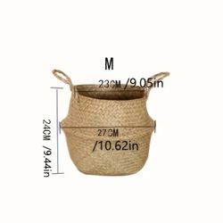 Woven Seagrass Rattan Storage Basket - Lightweight Oval Floor-Standing Organizer for Plants