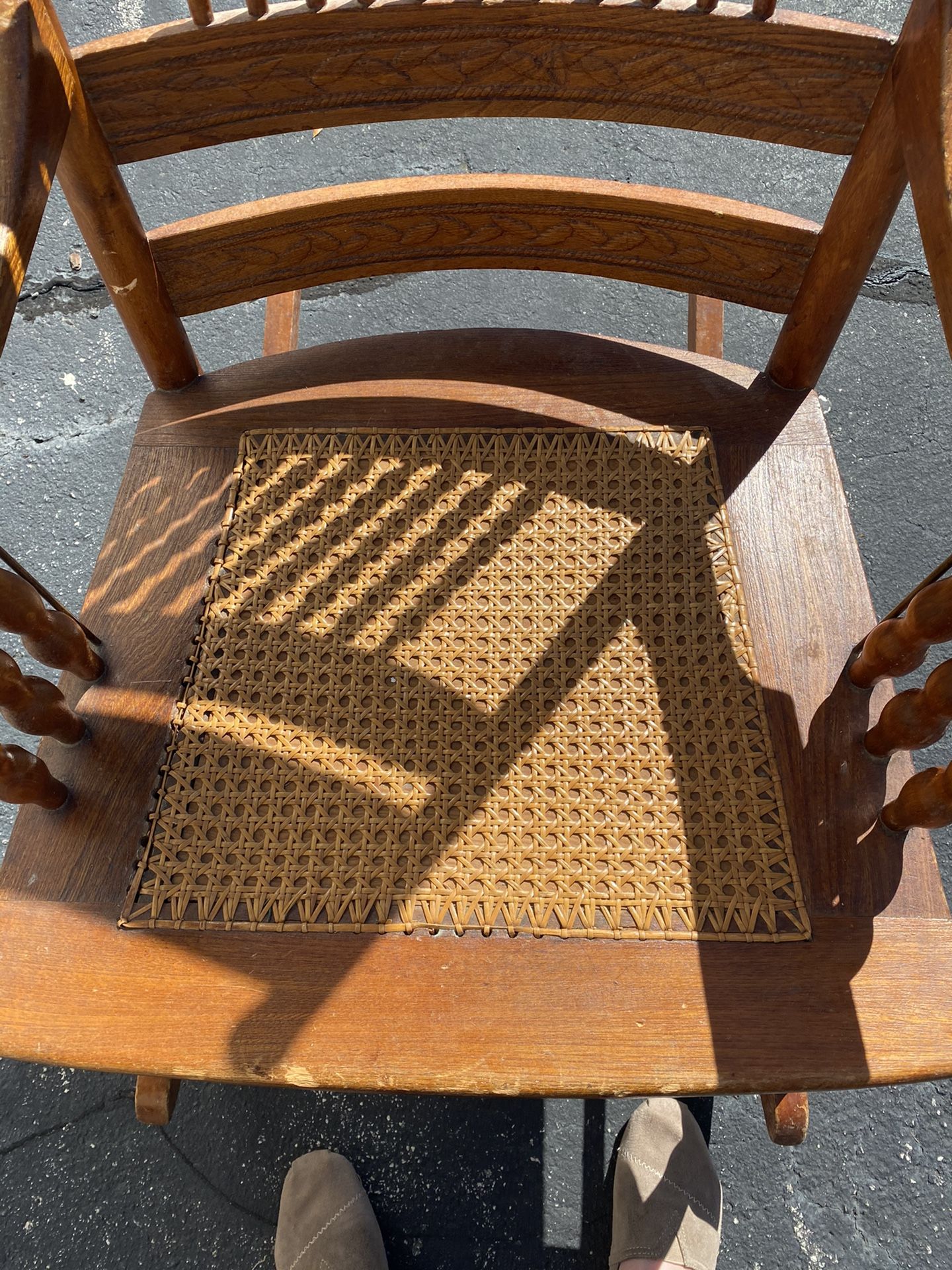 Vintage Wood And Cane Rocking Chair From 1940’s