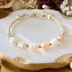 White And Pink Freshwater Baroque Pearl Bracelet