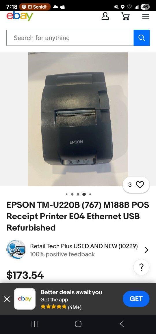 EPSON TM-U220B (767) M188B POS Receipt Printer E04 Ethernet USB Refurbished