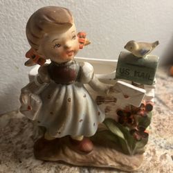 Antique Little Pigtail Girl Sending Valentines