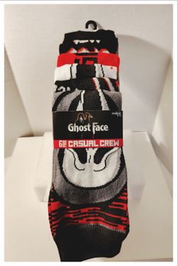 ☠️ GHOST FACE ☠️ 6-Pair of Novelty Crew Socks - Fits Shoe Size 8-12 *NIP*