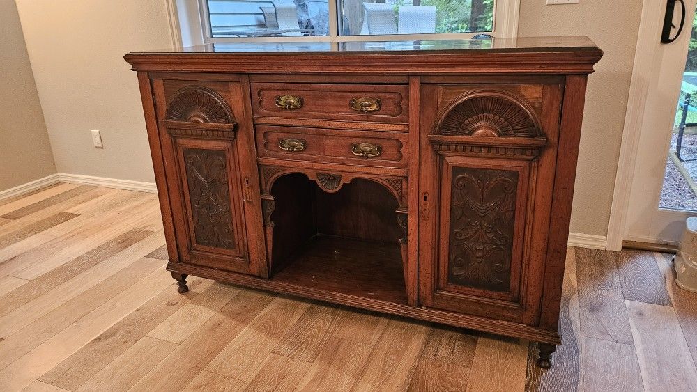 Antique Victorian Sideboard Cabinet - Walnut - W: 60" H: 38.5" D: 20.5"