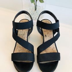 Women Black Heels Shoes Espadrille Wedges Size 9.5