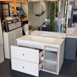 New 32” Black Or White Floating Bathroom Vanity w/ Sink & Medicine Cabinet 
