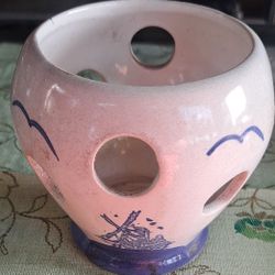 vintage Delft Blue or Dutch-style ceramic bulb planter or herb pot