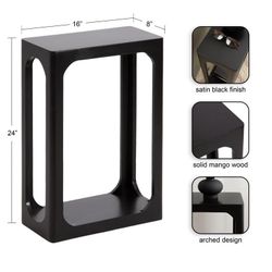 Modern Slatted Wooden Slim Side Table, 16 x 8 x 24, Black, Transitional Wood Narrow End Table for Use as Living Room Plant Stand or Small Bedroom Nigh