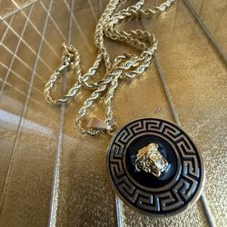 VTG Versace, Gold And Black Rope Necklace Pendant Chain