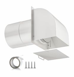 Upgraded] Hon&Guan 6 Inch Hooded Wall Vent with Magnetic Seal Flap and Removable Mesh, Arc-Shaped 6'' Exhaust Vent Cover Cap for Kitchen Range Hood/Dr