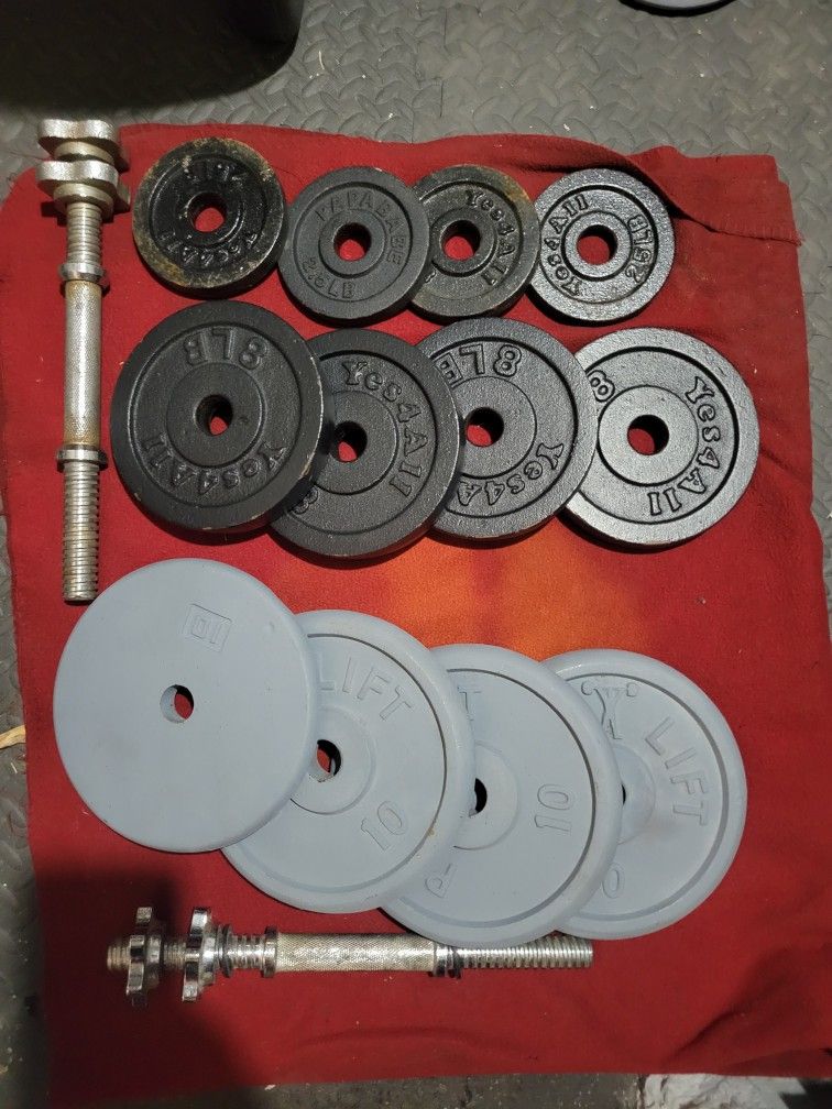 1" HOLE  ADJUSTABLE DUMBBELLS 82LBs.  
4-10s. 4-8s. 4-2.5s 
11525 S HALSTED DUNKIN DONUTS/
7111.S WESTERN WALGREENS 
65$  CASH ONLY AS IS 