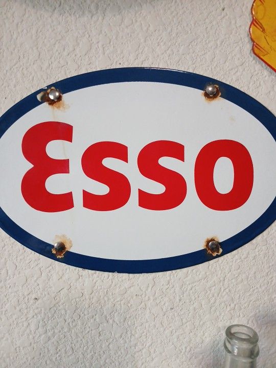Vintage Pre70s Esso Porcelain Plaque Sign 12x7.5"