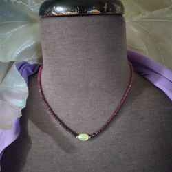 Beaded Gemstone Necklace Garnet Pink Sapphire Opal 