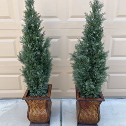 Set Of Two Artificial Topiary Cedar Trees Faux Greenery Plants
