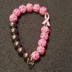HARD ROCK CAFE PINKTOBER BREAST CANCER AWARENESS BRACELET HEMATITE PINK CRYSTAL 
