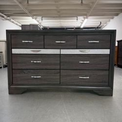 Gray 9 Drawer Dresser with Mirror