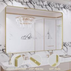 Y60 $50  55 in. W x 36 in. H Rectangular Framed Wall Mounted Bathroom Vanity Mirror in Brushed Gold  This Brushed Gold frame mirror comes with a premi