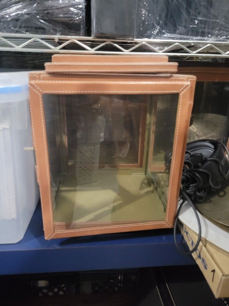 3 Leather And Glass Hurricane Lamps