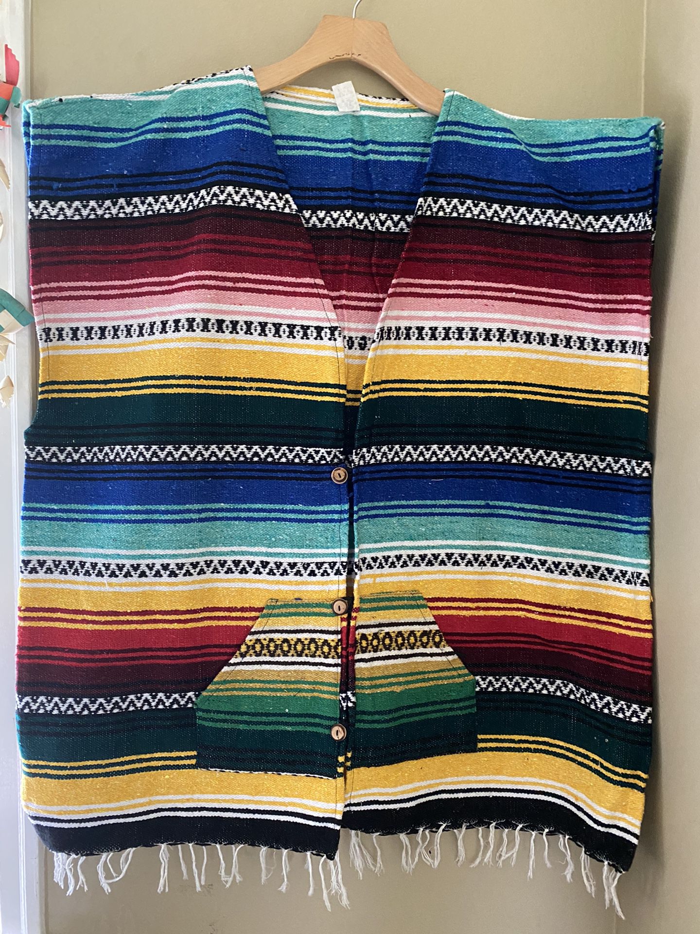 Colorful Striped Mexican Blanket Poncho VEST #5 western cowboy costume XXL 2X