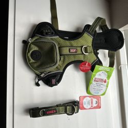KONG green Small Harness W/ Waste Bag And Padded Collar 