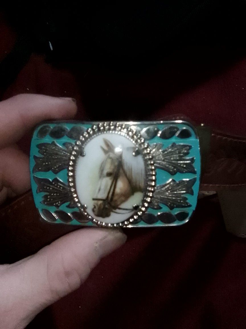 Turquoise Horse Portrait Belt Buckle