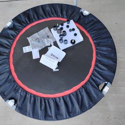 Open box BCAN Rebounder Trampoline 
spring-loaded with adjustable handle to hold on to. — 
Great for indoor exercise, balance, and low-impact workouts