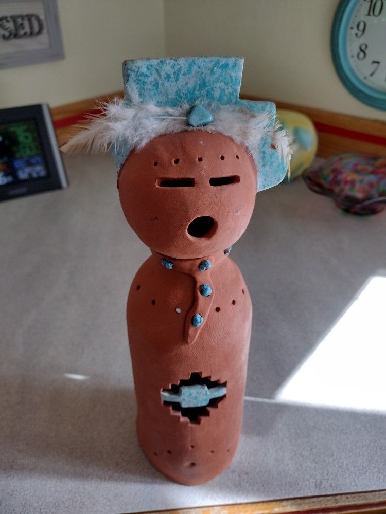 Kachina Mud Head Native American Indian Clay/Pottery Doll Signed By Artist