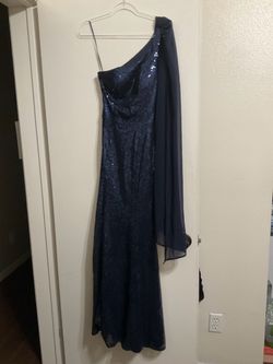City Studio Navy Blue Sequin One-Shoulder Gown used one time size 1 / 2
