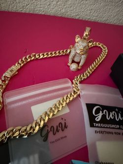 GUU SHOP 14k LAMINATED 20 inch Cuban and 18k Gold PLATED Dog pendant