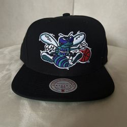 Mitchell & Ness Charlotte Hornets Black Satin Undervisor Adjustable Snapback Hat